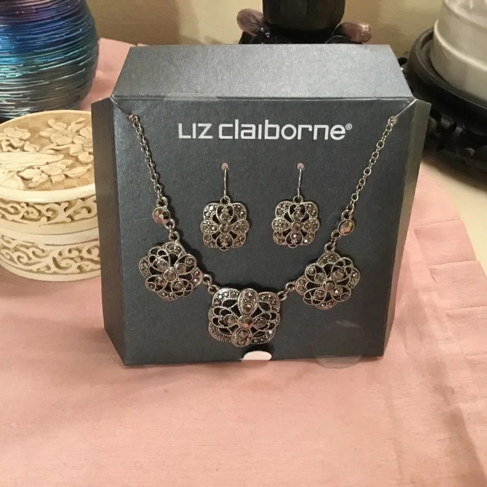 NWT Liz Claiborne Silvertone and Marcasite Set